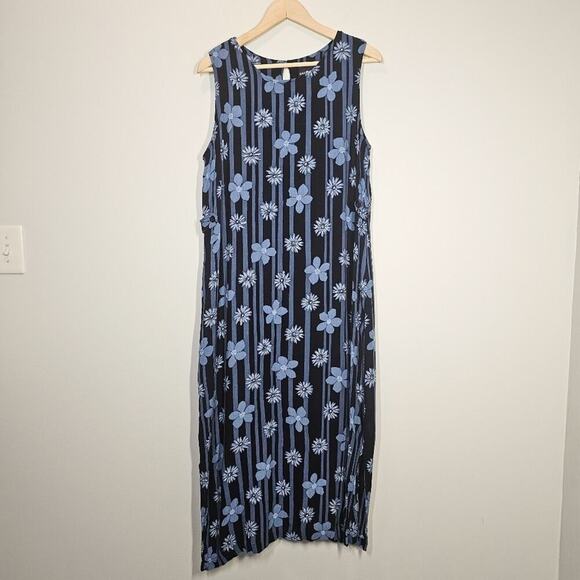 Sag Harbor Vintage 90's Mom Navy Blue Floral Maxi Summer Picnic Dress Size Large - Picture 1 of 15